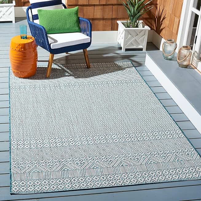 SAFAVIEH Courtyard Collection 9' x 12' Ivory/Aqua CY8235 Indoor/-Outdoor Waterproof Easy-Cleaning Patio Backyard Mudroom Area-Rug