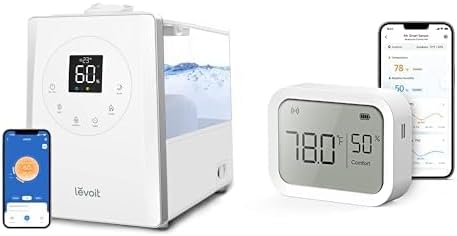 LEVOIT LV600S Smart Warm and Cool Mist Humidifiers for Home Bedroom Large Room, (6L) 753ft² Coverage & LEVOIT Smart Temperature Humidity Sensor