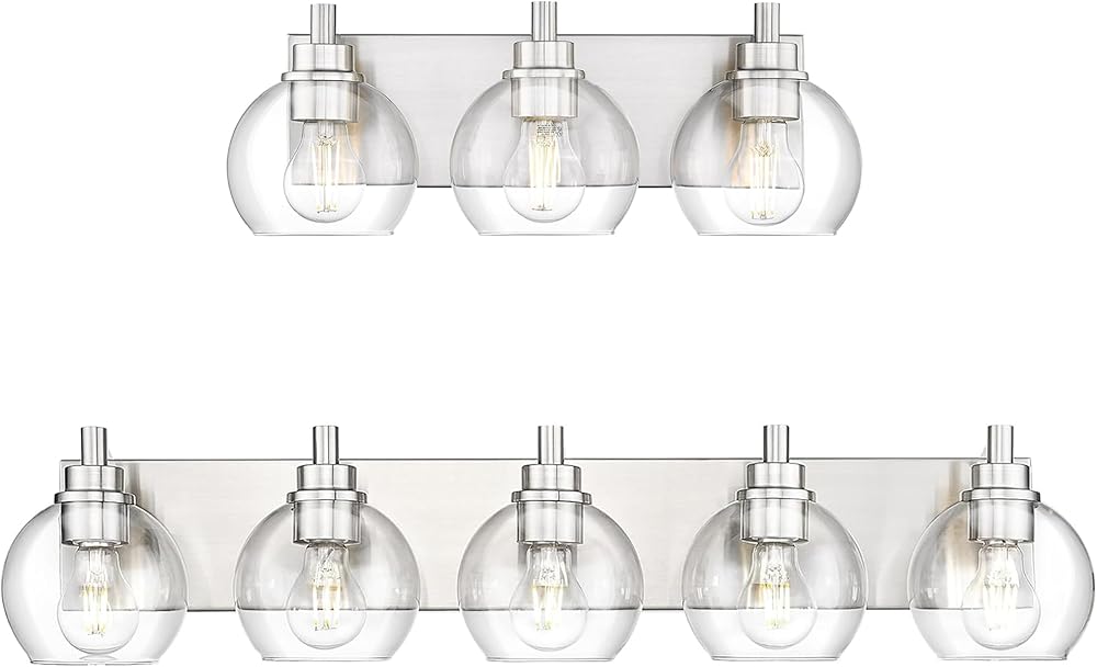 Bathroom Light Fixtures 3-Light and 32-Inch 5-Light, Brushed Nickel Vanity Light Over Mirror, Modern Wall Sconces with Globe Clear Glass Shade, VL195