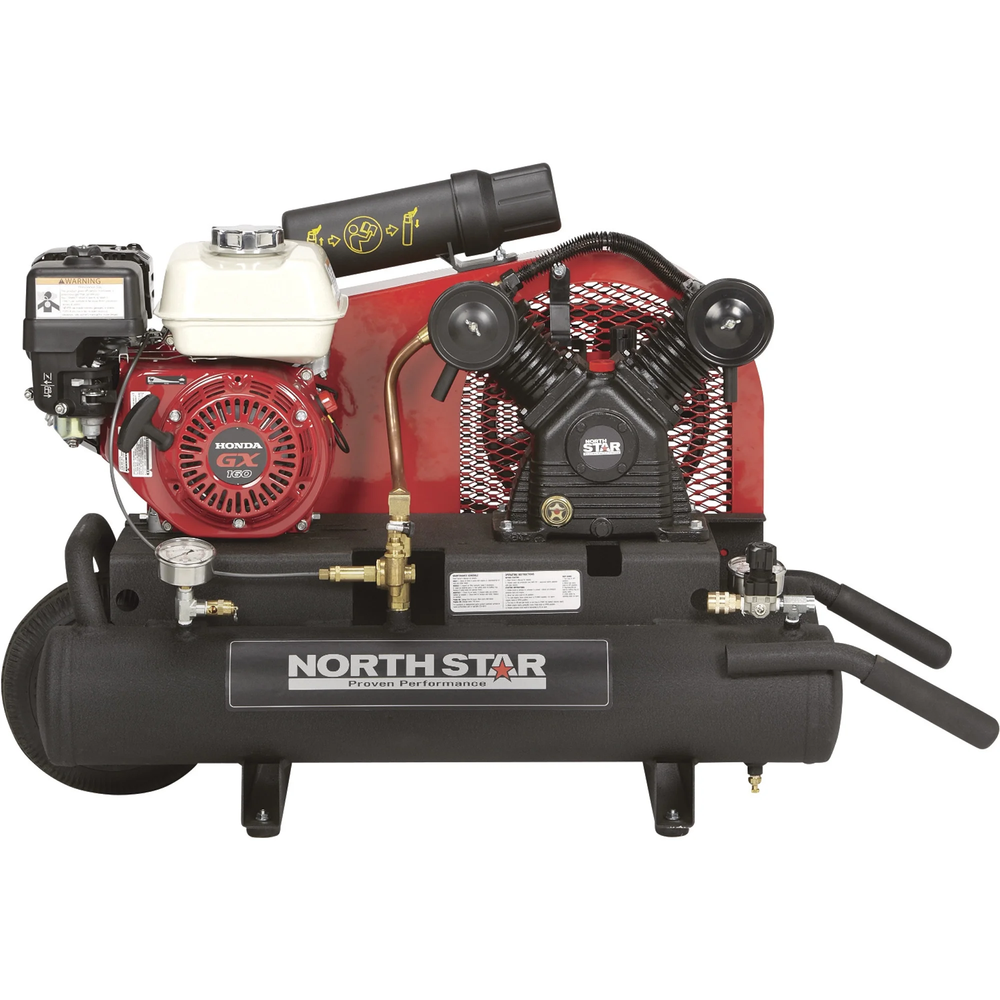 NorthStar Wheelbarrow Air Compressor, Gas-Powered Honda GX160 OHV Engine, 8Gallon Twin Tank, 13.7 CFM @ 90 PSI
