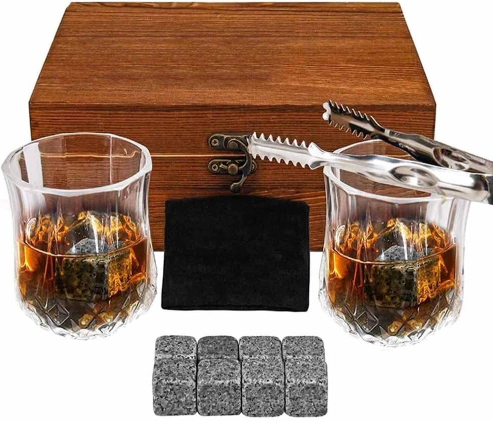Medieval Whiskey Glass Set with Wood Box Whisky Chilling Stones Crystal Glass Set for Birthday Gift Party Bar Tools