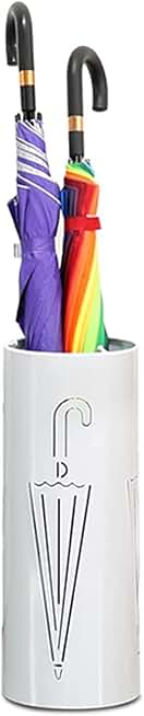 Stand Rack,Metal Umbrella Stand Rack, Umbrella Stands Metal Openwork Design Umbrella Holder Rack Space Saving Round Umbrella Bucket with Hooks and Drip Tray Umbrella Rack for Hallway Foyer (