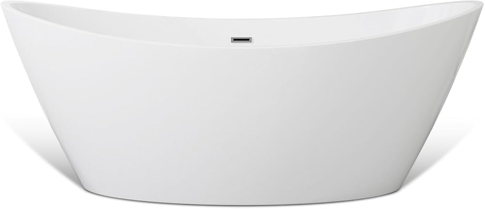 Empava Acrylic Freestanding Bathtub 67 inch Contemporary Stand Alone Soaking Tub with Overflow and Drain White, BT518