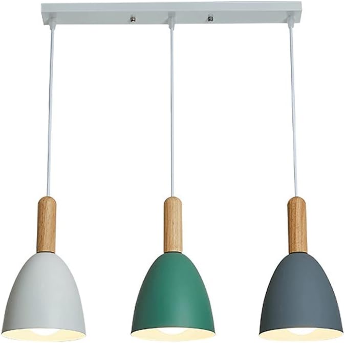 3-Light Nordic Cluster Pendant Light, Wood Hanging Chandelier Lights with Metal Shade, Modern Drop Ceiling Lighting Fixture for Kitchen Dining Room Bedroom E14 Island Lamps