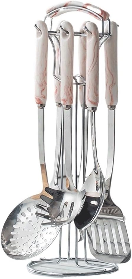 Ceramic Handles Cooking Tool Set Steel Kitchen Utensils Set Of Cookers Shovels Spoons Strainer(Black)