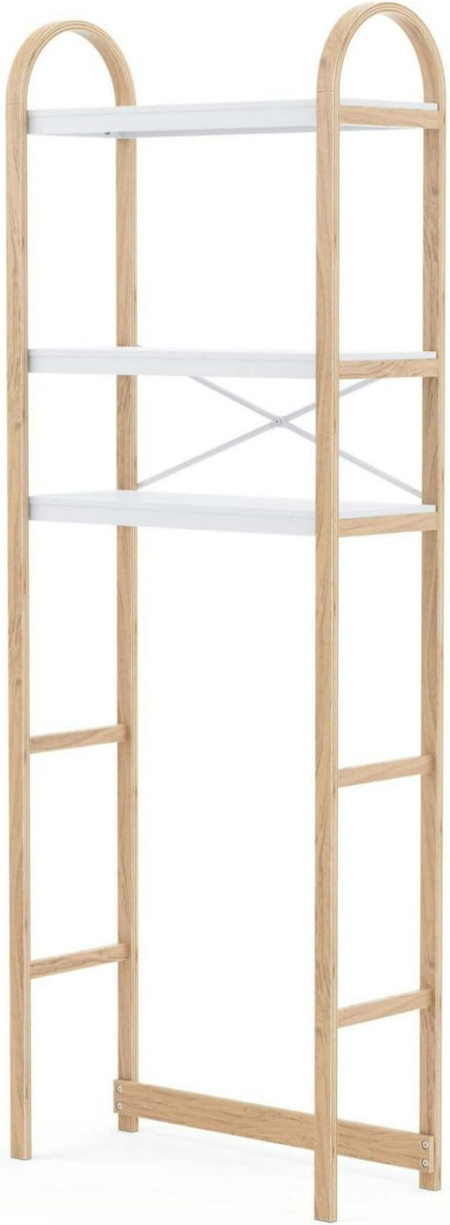 Umbra Bellwood Over The Toilet Shelf with Soft Bentwood Legs, 3 Tiers, and 3 Dowels (White-Natural, 29 lb Capacity Per Shelf)