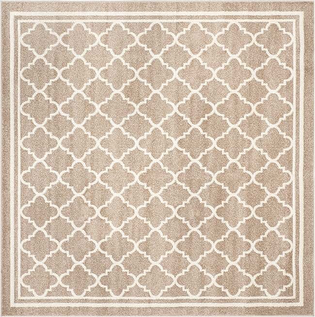 SAFAVIEH Amherst Collection 9' Square Wheat / Beige AMT422S Moroccan Trellis Non-Shedding Living Room Bedroom Dining Home Office Area Rug