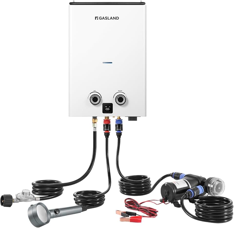 GASLAND Propane Tankless Water Heater G10 PRO, 2.64GPM 10L Propane Outdoor Water heater with Pump & Pipe Strainer for Off Grid, Ultra Slim Portable Hot Water Heater, 68,000 BTU