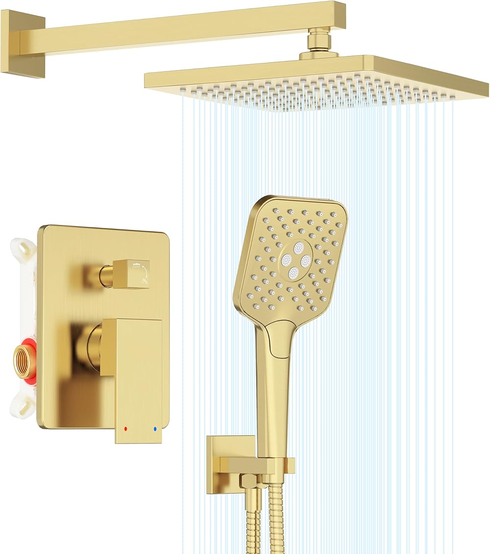 Gabrylly Shower System Gold, Wall Mounted Shower Faucet Set for Bathroom with High Pressure 10