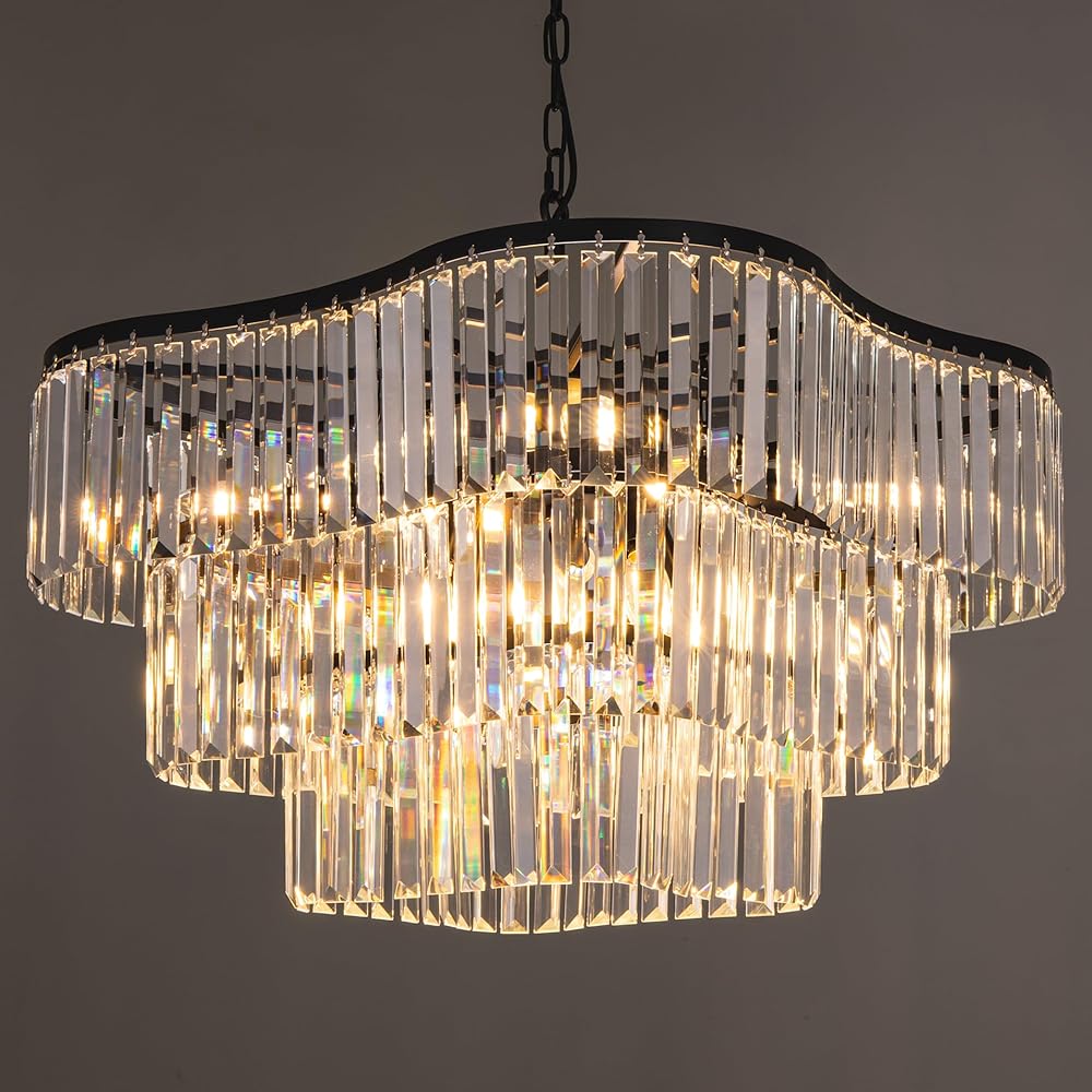 TOCHIC Black Crystal Chandelier Light Fixture for Bedroom, 30