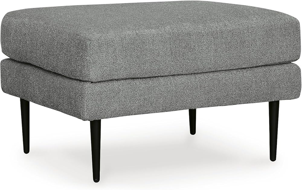 Signature Design by Ashley Hazela Contemporary Firmly Cushioned Rectangular Ottoman with Metal Accent Legs, Gray & Black