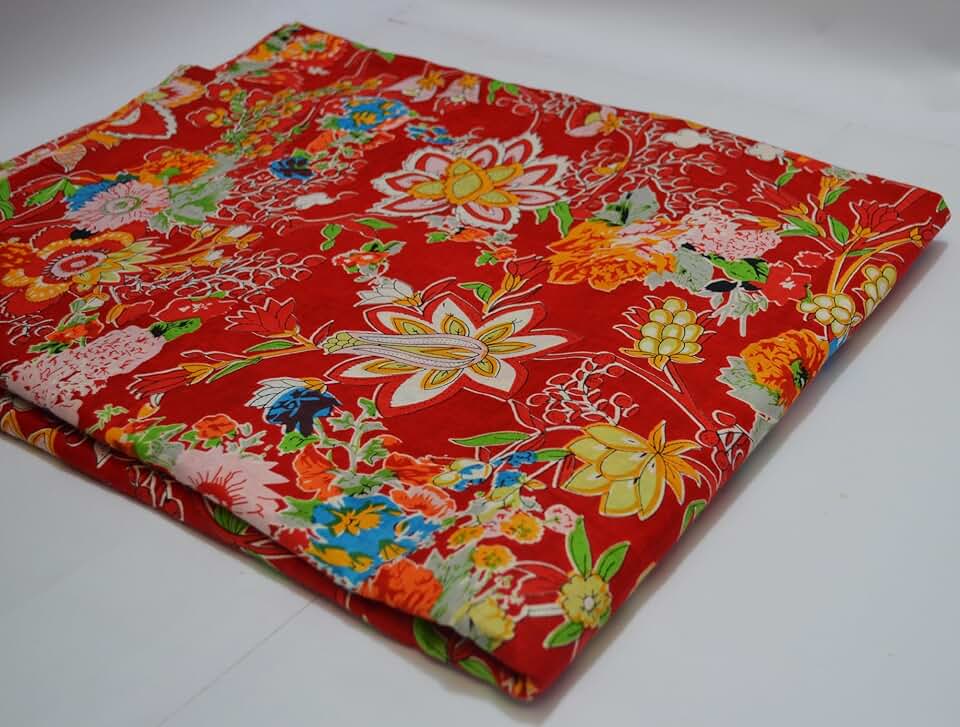 Scrren Print Dressmaking by The Yard Fabric 100% Cotton Floral Print Fabric for Sewing Crafting Ethnic Running Natural Dye Sanganeri Indian Fabric by The Yard 499 (50 Yard pre Cut)