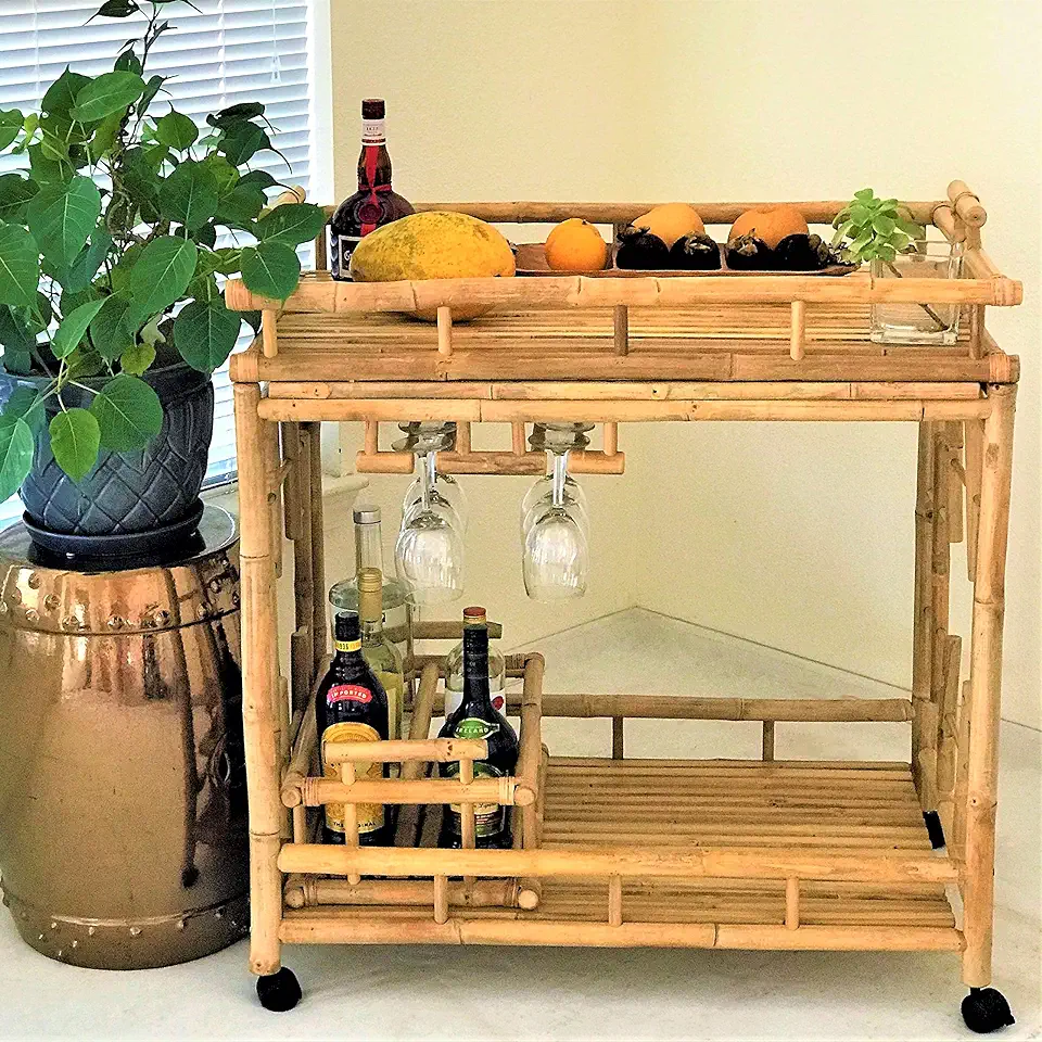 Zew Bamboo Wheeled Serving Cart Wine Natural