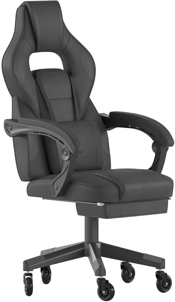 Flash Furniture X40 Gaming Chair Racing Computer Chair with Fully Reclining Back/Arms and Transparent Roller Wheels, Slide-Out Footrest, - Black
