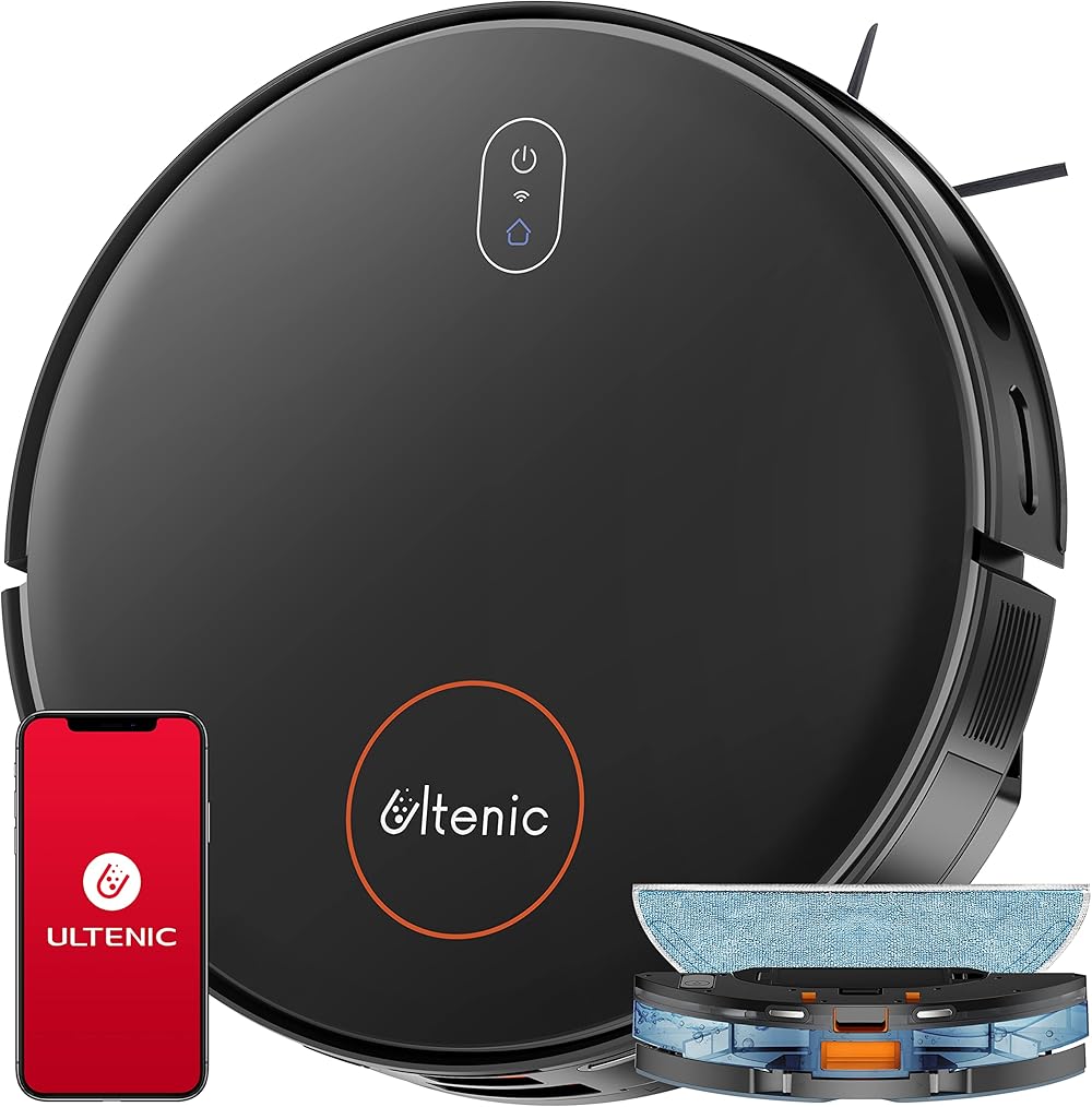 Ultenic Robot Vacuum and Mop Combo, D6s Robot Mop with Sonic Mopping, Robotic Vacuums 3000Pa Suction, Carpet Boost, Self Charging, App/Alexa/Remote Control, Ideal for Pet Hair, Hard Floor and Carpet