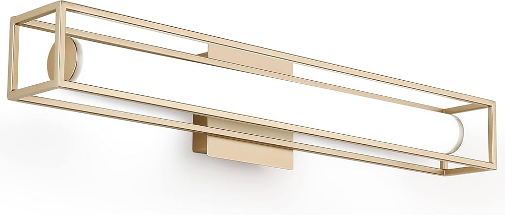 Dimmable Bathroom Vanity Light Champagne Gold Bathroom Light Fixtures 12W Modern LED Bathroom Lights over Mirror Acrylic Bar Vanity Lights for Bathroom 26.2in Bathroom Light 6000K Vanity Light