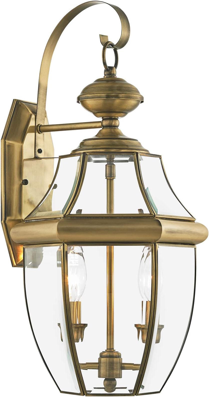 2251-01 Monterey 2 Light Outdoor Antique Brass Finish Solid Brass Wall Lantern with Clear Beveled Glass