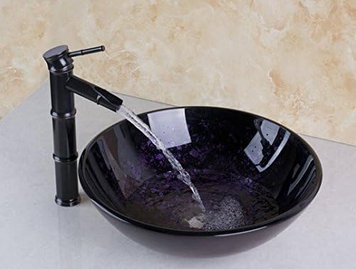 GOWE Countertop Sink Painting Round Bathroom Art Washbasin Tempered Glass Vessel Sink With Brass Faucet Set
