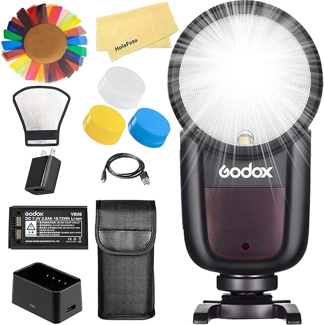 Godox V1-O Round Head Camera Flash for Olympus Flash Speedlight Speedlite Light,76Ws 2.4G TTL1/8000 HSS,480 Full Power Shots,1.5s Recycle Time,2600mAh Li-ion Battery,10 Levels LED Modeling Lamp