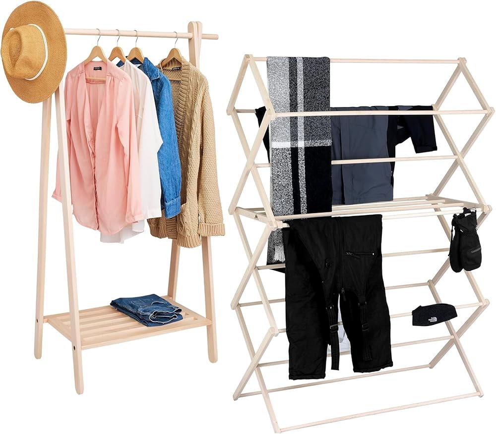 Pennsylvania Woodworks Solid Maple Hard Wood Garment Rack and Extra Large Laundry Rack for Blankets, Towels, Bedding & More, Heavy Duty Folding Drying Rack, Made in USA