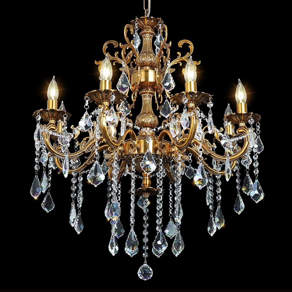 Antique Gold Crystal Chandelier Lighting 8-Light Contemporary Chandeliers Classic Crystal Candle Island Lighitng Dining Room Foyer Entrance Chandelier Light Fixture 27
