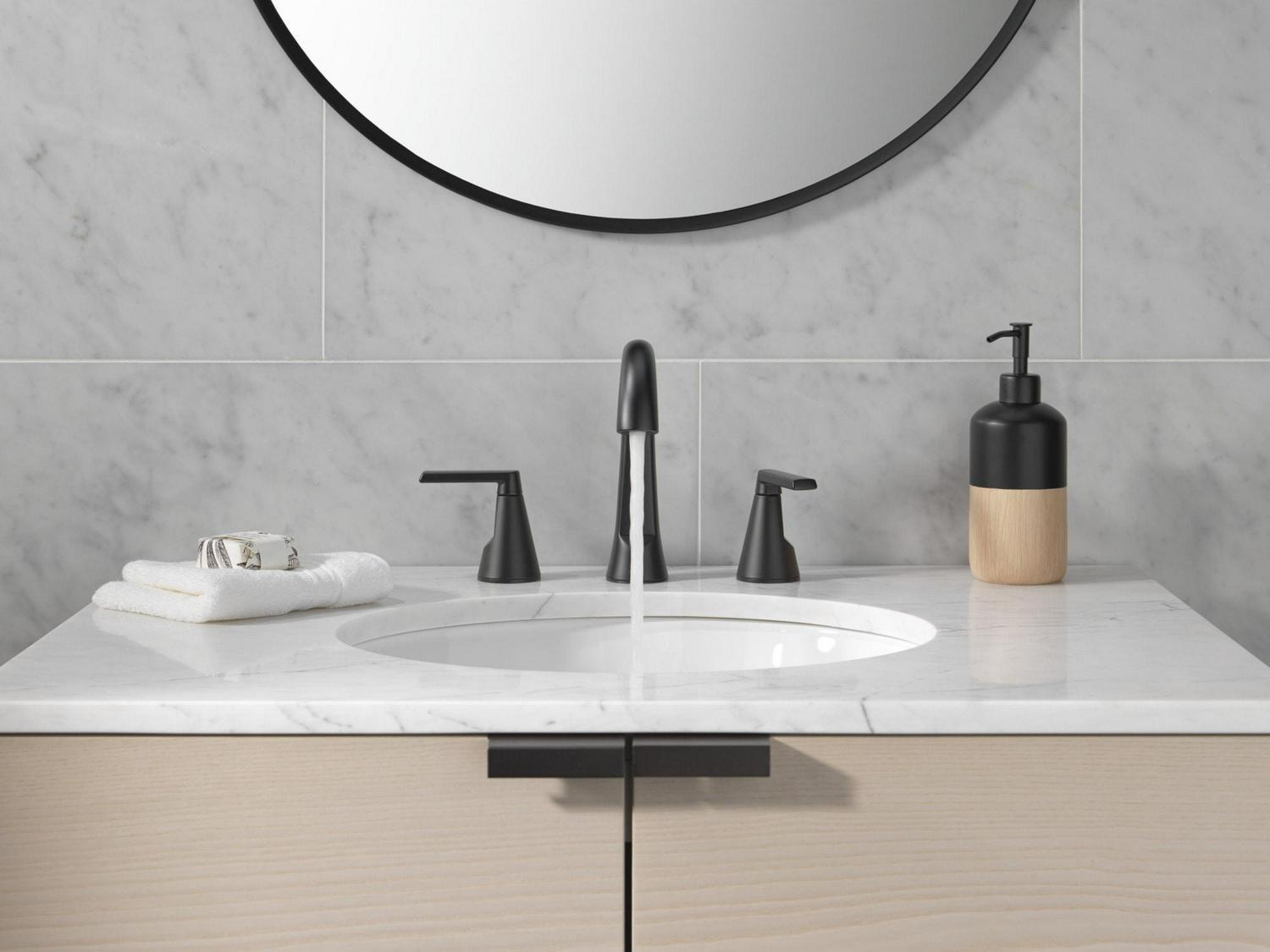 Delta Sparrow Matte Black Widespread 2-handle WaterSense Bathroom Sink Faucet with Drain