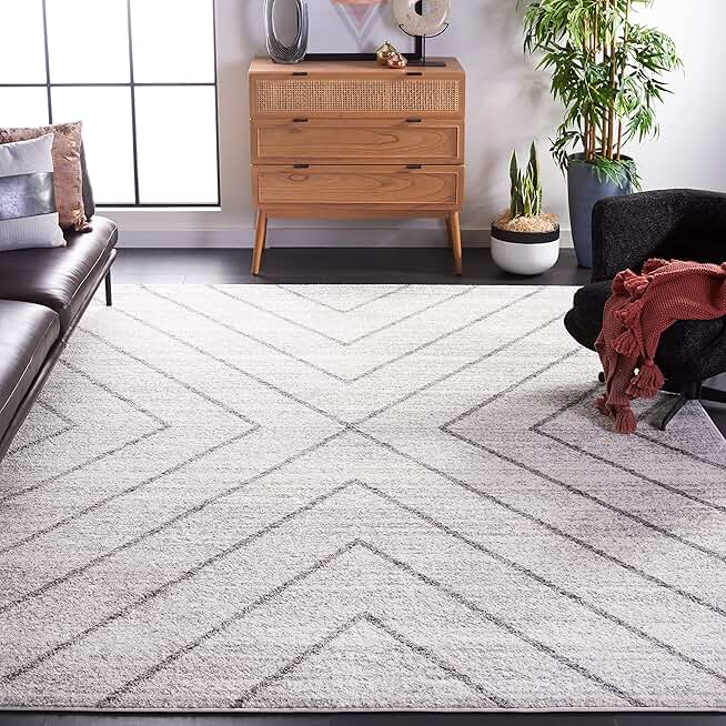 SAFAVIEH Adirondack Collection Area Rug - 9' x 12', Ivory & Dark Grey, Modern Geometric Design, Non-Shedding & Easy Care, Ideal for High Traffic Areas in Living Room, Bedroom (ADR251B)