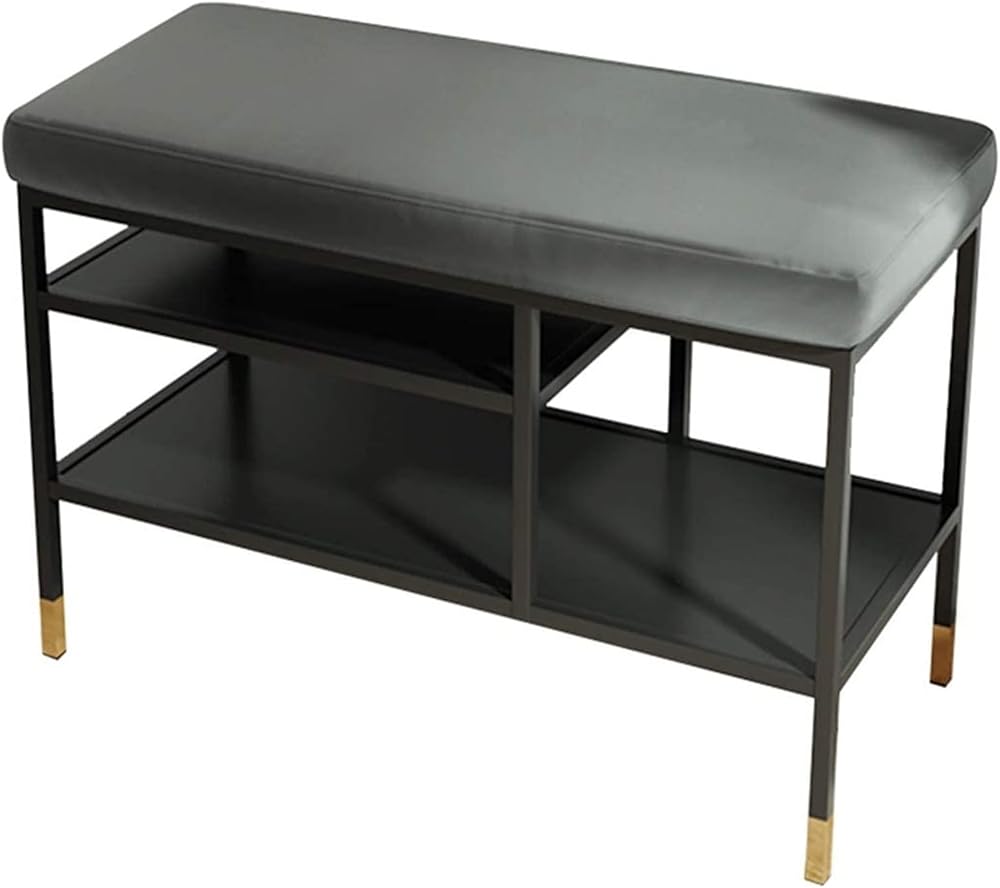Shoe Storage Bench Entryway Hallway Furniture, Shoe Bench Rack with Storage Simple Metal Frame, Shoe Replacement Stool with Cushions in The Entrance, Shoe Storage Rack(Grey,100 * 32 * 47cm)