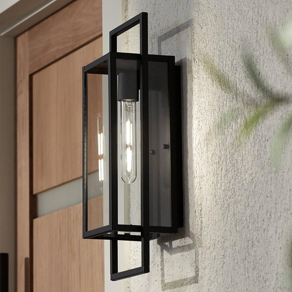 Possini Euro Design Jericho Modern Industrial Outdoor Wall Light Fixture Textured Black Metal 19