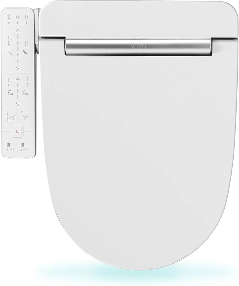 VOVO VB-3100SR Electric Smart Bidet Toilet Seat with Dryer, Heated Toilet Seat, Warm Water, LED Nightlight, Full Stainless-steel Nozzle - White, Round