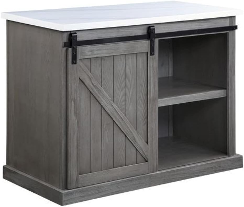 Acme Gauri Wooden Kitchen Island with Marble Top in Gray Oak