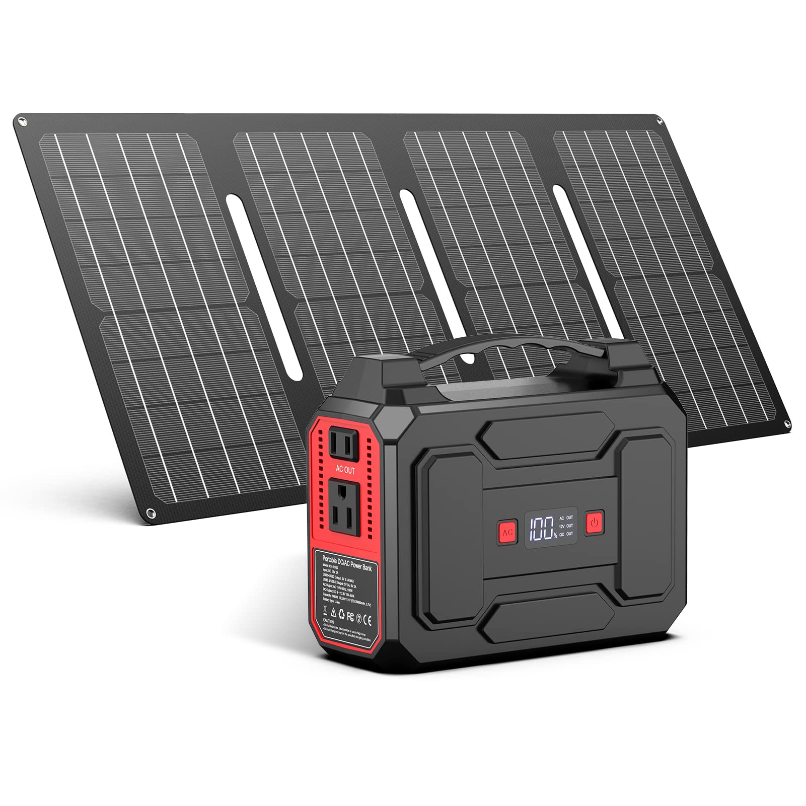 Apowking 146Wh Portable Power Bank with AC Outlet   40W Foldable Solar Panel