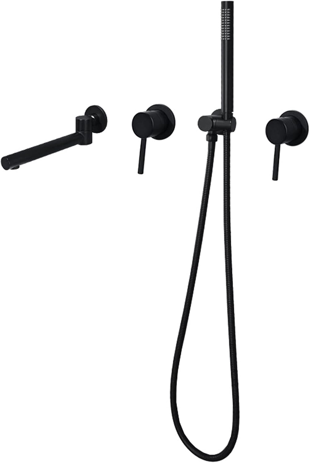 Luxury Shower Set, Wall Mounted Brass Shower Taps Double Handle Tub Taps with Bathtub Faucets and Handheld Shower,Black