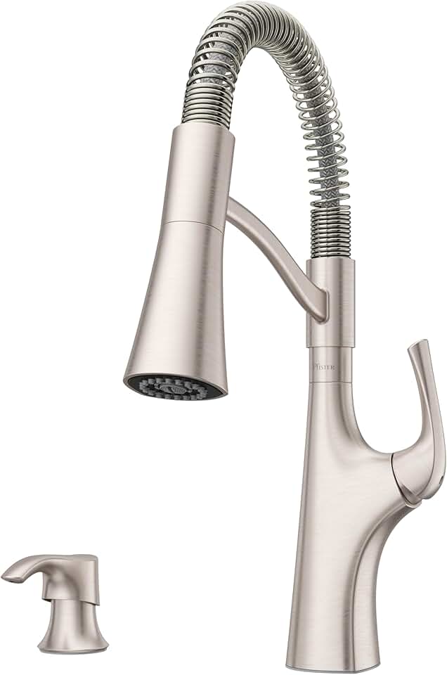 Pfister Ladera Commercial Culinary Kitchen Faucet with Pull Down Sprayer and Soap Dispenser, Single Handle, Spot Defense Stainless Steel Finish, F5297LRCGS