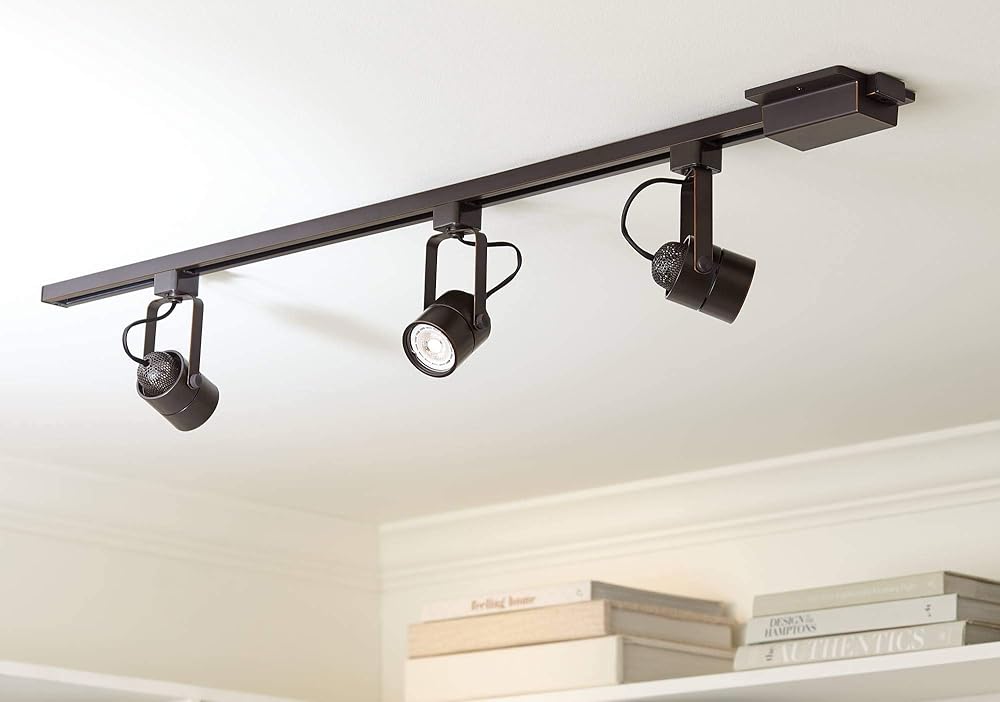 Pro Track Layna 3-Head LED Ceiling or Wall Track Light Fixture Kit Linear Bullet Spot-Light GU10 Dimmable Brown Bronze Finish Metal Modern Kitchen Bathroom Living Room Dining Hallway 44