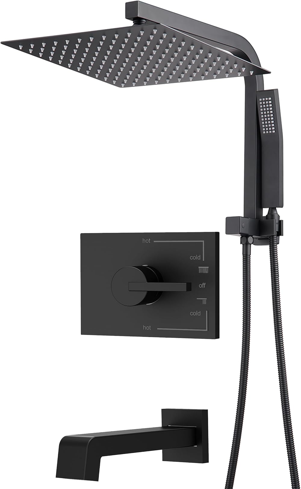 Black Shower Head and Handle Set, Black Shower Faucet Set with 12 Inch Shower Heads with Handheld Spray Combo and Tub Spout, Shower Systems with Rain Shower and Handheld (Valve Included)