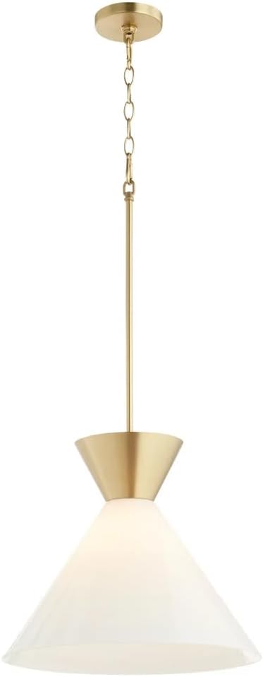 Quorum International 8119-80 I Beldar Collection 14 Inch One Light Ceiling Pendant - Aged Brass Finish with Opal Glass Shade | Modern Contemporary Light Fixture |