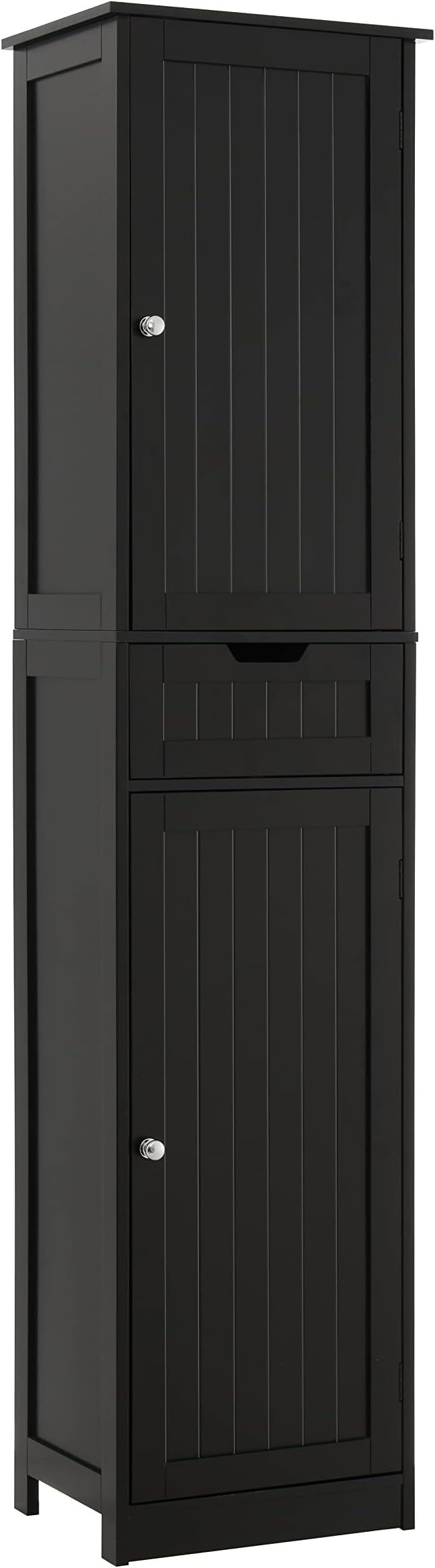 Iwell Tall Bathroom Cabinet, Storage Cabinet with 2 Doors, Narrow Floor Storage Cabinet with Adjustable Shelves for Bathroom, Living Room, Black