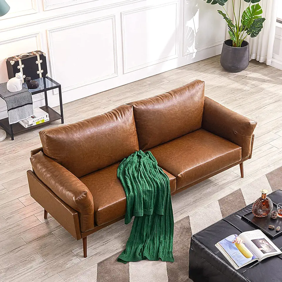 Vonanda Faux Leather Couch, Caramel Sofa,3 Seater Couch with Soft Cloud Cushions,72 Inch Couch for Durable Small Spaces,Compact Apartment, House, Living Room,Condo, Loft, Bungalow