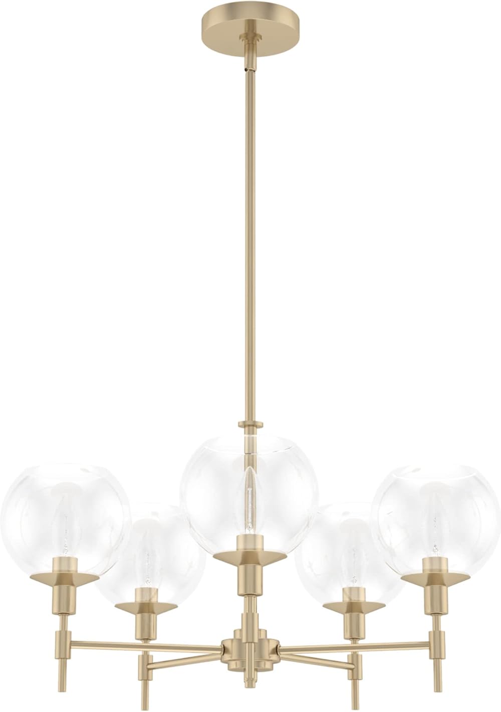 Hunter - Xidane 5-light Alturas Gold, Large Chandelier, Dimmable, Mid Century Modern Style, Round Shaped, for Bedrooms, Kitchens, Dining, Living Rooms - 19741