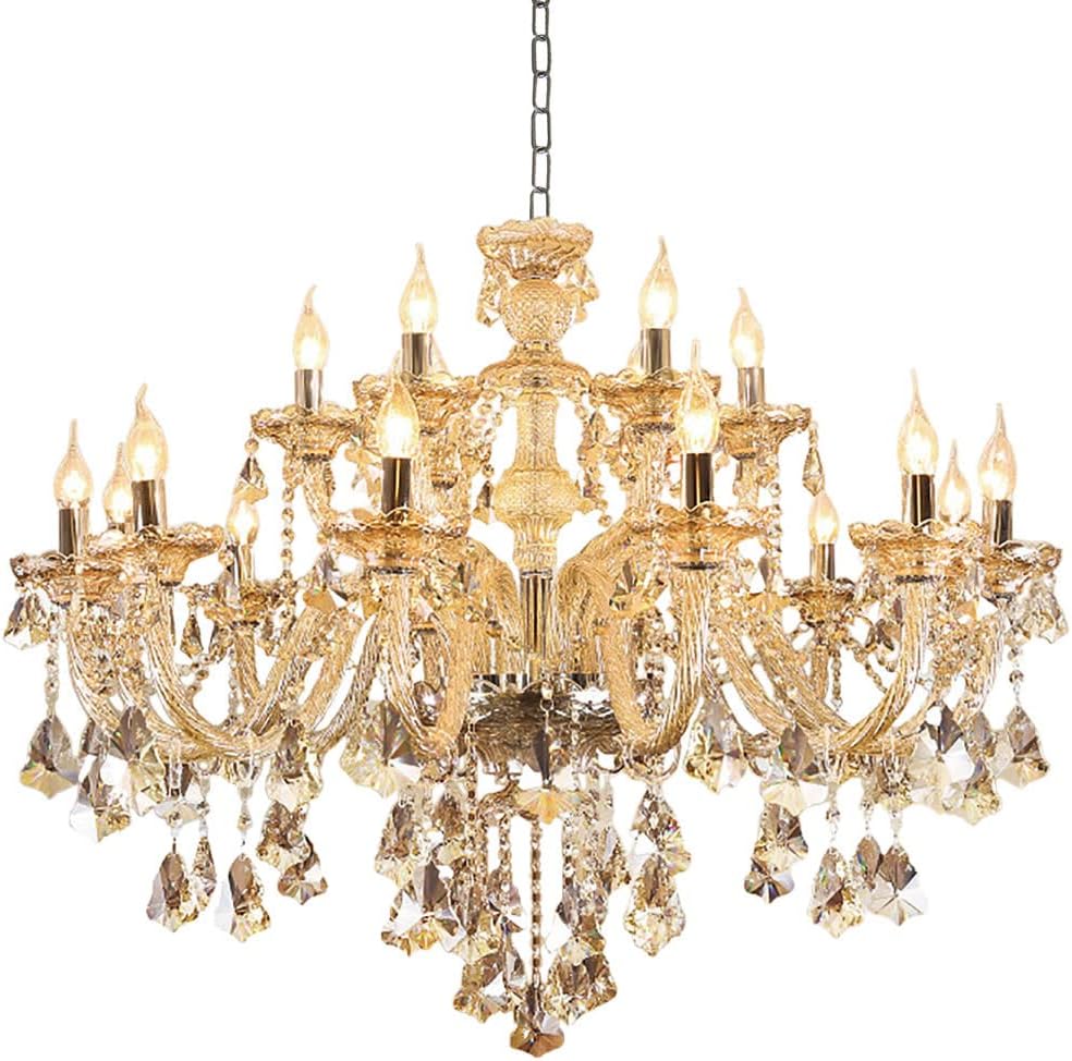 Luxury Cognac Crystal Chandelier 18 Lights,Contemporary K9 Crystal Ceiling Chandelier Lighting Fixture Candle Style E12 Base for Dinning Living Room Bedroom Hallway (18 Lights)
