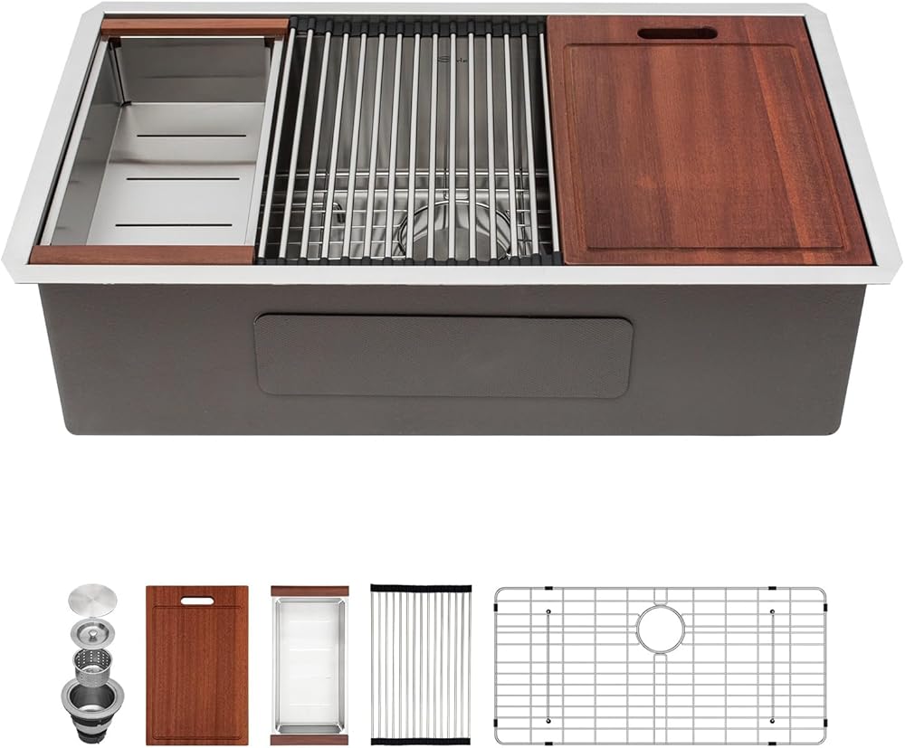 33 Kitchen Sink Undermount - Sarlai 33 x 19 Inch Undermount Sink Ledge Workstation Deep Single Bowl 16 Gauge Stainless Steel Under Counter Kitchen Sink Basin