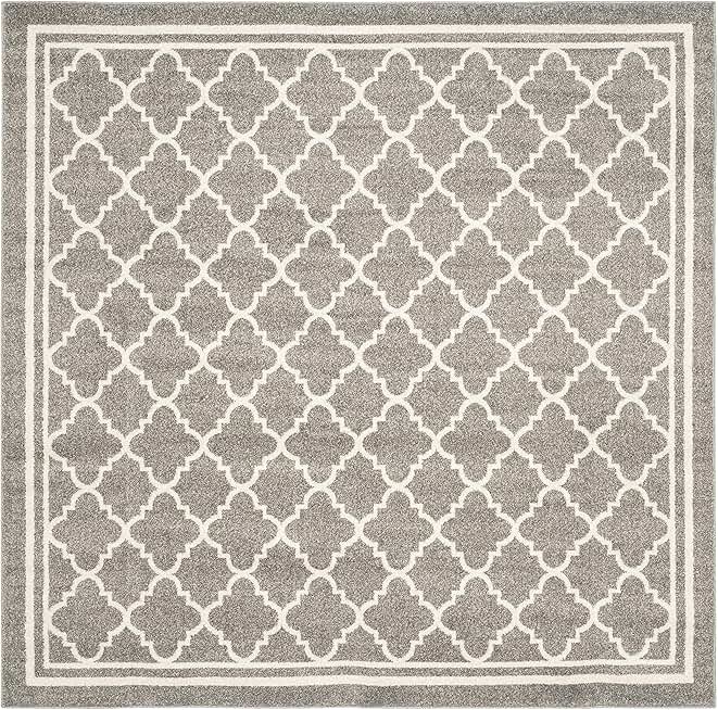 SAFAVIEH Amherst Collection 9' Square Dark Grey/Beige AMT422R Moroccan Trellis Non-Shedding Living Room Bedroom Dining Home Office Area Rug