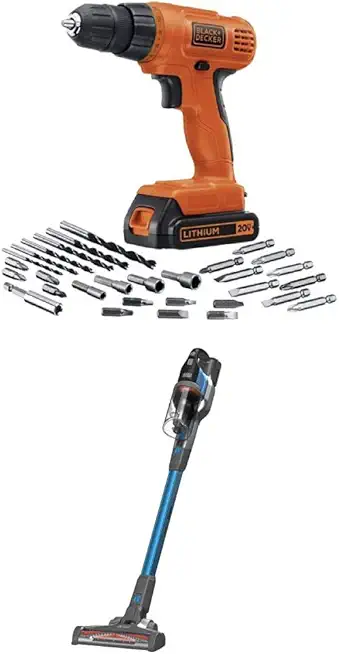 BLACK+DECKER 20V MAX Cordless Drill/Driver Kit with POWERSERIES Extreme Cordless Stick Vacuum, Blue (LD120VA & BSV2020G)