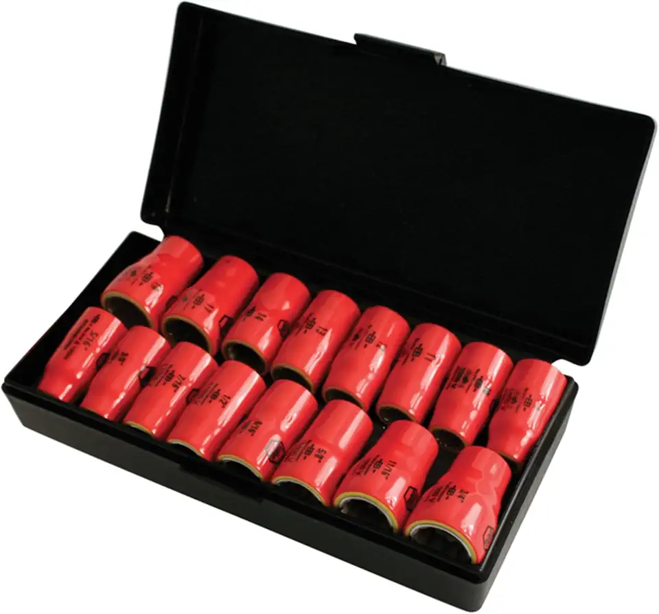 Wiha 31491 3/8-Inch Drive Socket Set, Inch/Metric, Insulated, 16 Piece