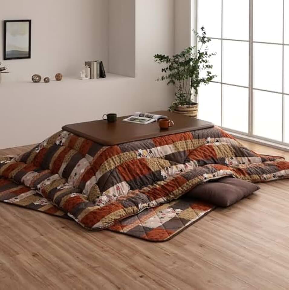 IKEHIKO Kotatsu Futon Comforter, Fluffy Premium Cotton Flannel, Kotatsu Square Rectangle Shape Brown Heater Table, Japanese Futon Craftsman, Made in Japan 2375 (205×245cm)