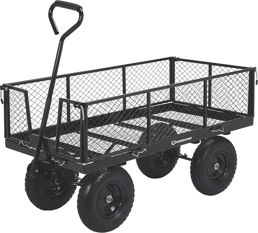 Strongway Steel Yard Cart Jumbo Garden Wagon with Removable Sides 1400-Lb. Capacity, 50in.L x 24.1in.W x 26.75in.H Black