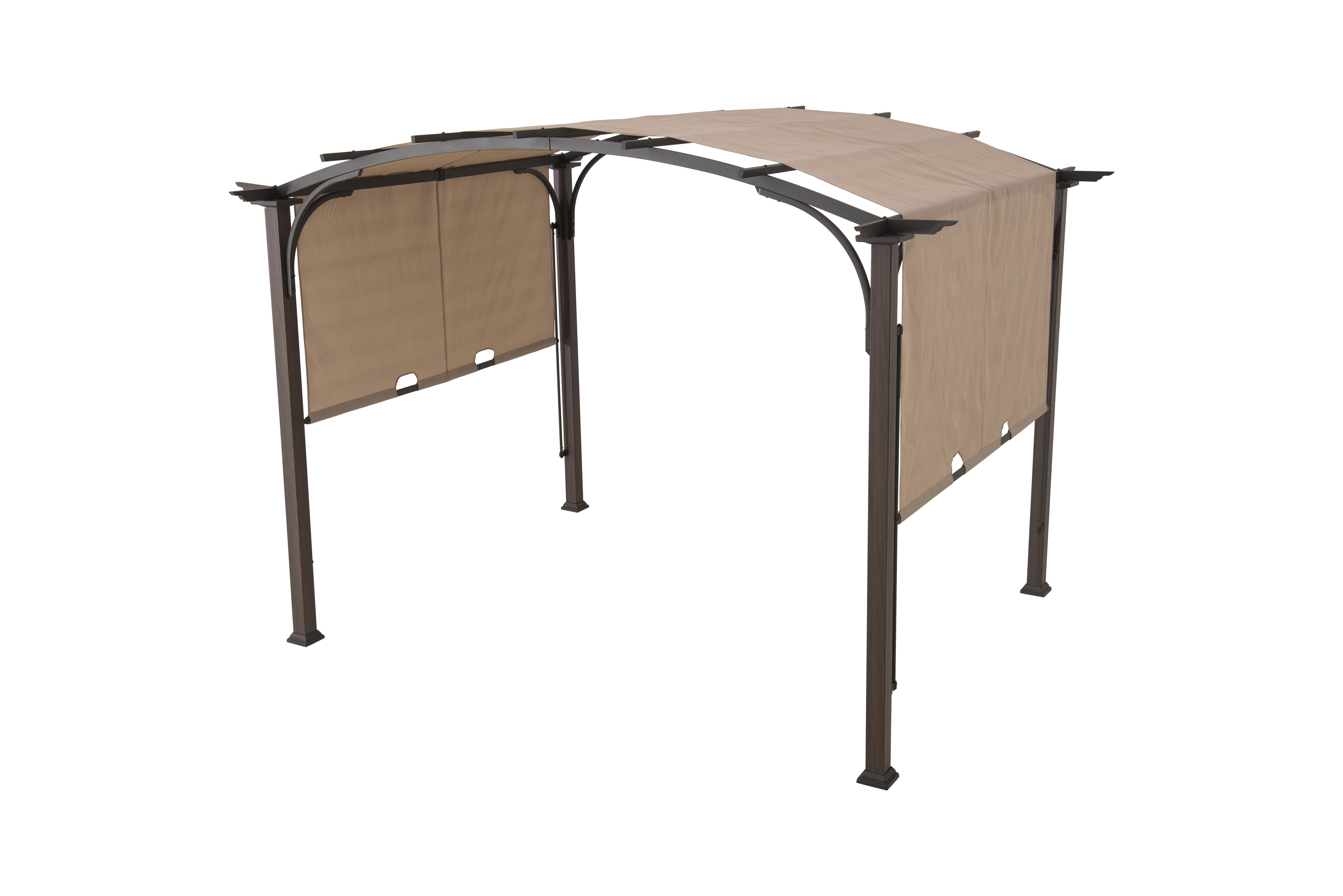 Sunjoy Lindt  9.5 x 11 ft. Outdoor Steel Arched Pergola with Adjustable Canopy for Patio, Backyard, and Garden, Tan & Brown
