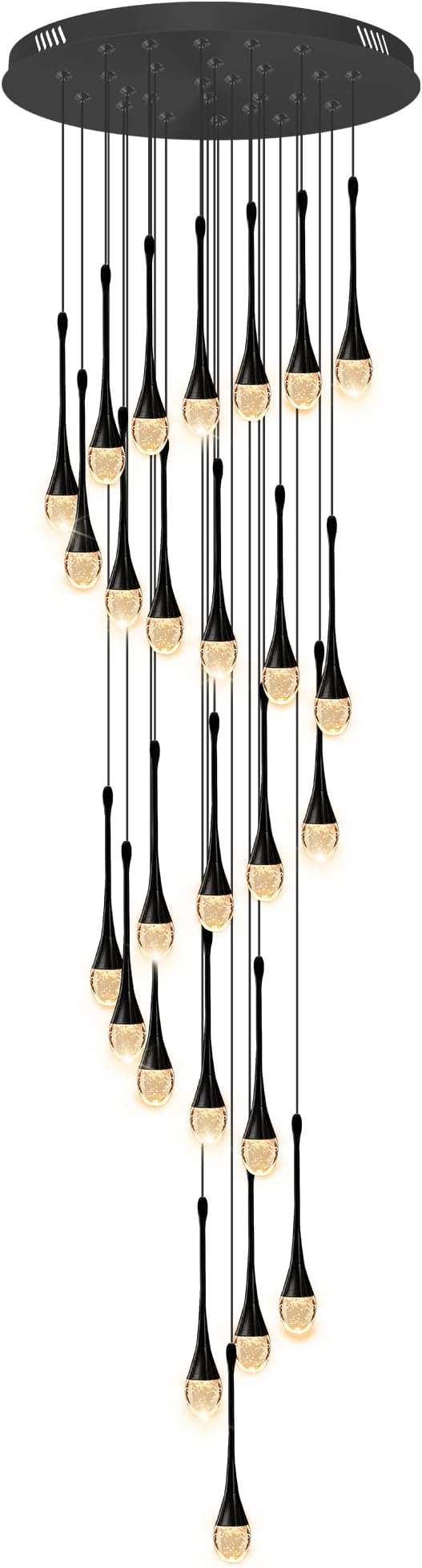 138''Long Spiral Crystal Chandeliers 26-Lights Gold Bubble Raindrop Crystal Pendant Chandelier Staircase Slanted Ceiling Loft Fixtures LED Dimmable 2700-6000K