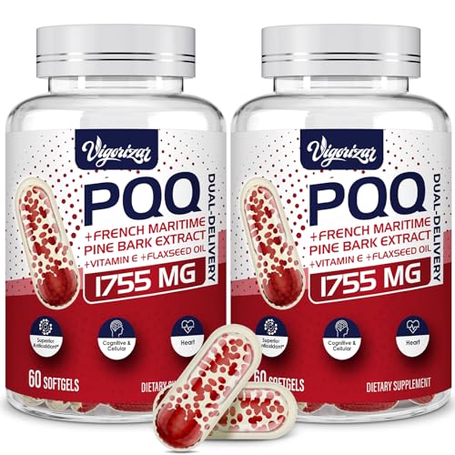 Vigorizar French Maritime Pine Bark Extract 200 mg, Unique Dual-Delivery for Maximum Absorption, Premium Pycnogeno with PQQ for Vascular & Heart & Joint Function - 120 Vegan Softgels